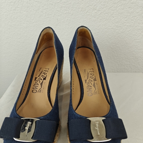 Salvatore Ferragamo Darley Espadrille Blue Denim Wedges Size 5C Women's - Picture 10 of 16